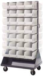 Quantum Storage - 56 Bin Mobile Louvered Rack with Ultra Bins - 36 Inch Overall Width x 25 Inch Overall Depth x 72 Inch Overall Height, Clear Tri-Clear Polypropylene Bins - Industrial Tool & Supply