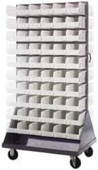 Quantum Storage - 120 Bin Mobile Louvered Rack with Ultra Bins - 36 Inch Overall Width x 25 Inch Overall Depth x 72 Inch Overall Height, Clear Tri-Clear Polypropylene Bins - Industrial Tool & Supply