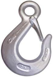 CM - Chain Grade 100, 22,600 Lbs. Load Limit Eye Sling Hook with Latch - 4 Inch Hook Throat, 8.06 Inch Reach, 1.13 Inch Eye Inside Diameter, 5/8 Inch Chain Diameter, 10.97 Inch Overall Length, 0.88 Inch Eye Thickness - Industrial Tool & Supply