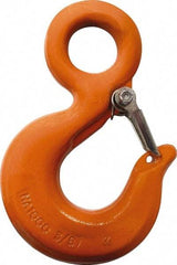 CM - Chain Grade 100, 8,800 Lbs. Load Limit Eye Rigging Hook with Latch - 1.19 Inch Hook Throat, 4.67 Inch Reach, 1-1/4 Inch Eye Inside Diameter, 3/8 Inch Chain Diameter, 6.55 Inch Overall Length, 0.63 Inch Eye Thickness - Industrial Tool & Supply