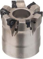 Seco - 6 Inserts, 1-1/2" Cut Diam, 3/4" Arbor Diam, 0.157" Max Depth of Cut, Indexable Square-Shoulder Face Mill - 1.57" High, XNEX 04.. Insert Compatibility, Through Coolant, Series R220.96 - Industrial Tool & Supply