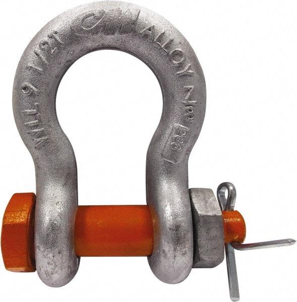 CM - 7/16" Nominal Chain Size, 1.5 Ton Carbon Steel Bolt Anchor Shackle - 5/8" Diam, 1/2" Pin Diam, 23/32" Wide Inside Jaw, 1-1/32" Inside Width - Industrial Tool & Supply