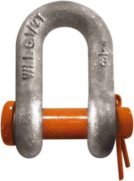 CM - 3/8" Nominal Chain Size, 1 Ton Carbon Steel Round Chain Shackle - 17/32" Diam, 7/16" Pin Diam, 21/32" Wide Inside Jaw, 21/32" Inside Width - Industrial Tool & Supply
