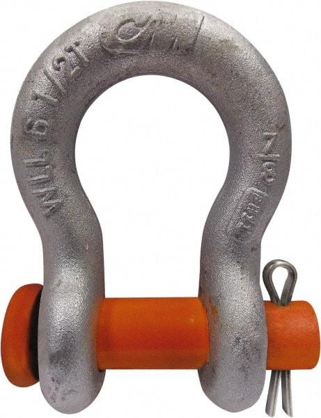 CM - 7/16" Nominal Chain Size, 1.5 Ton Carbon Steel Round Anchor Shackle - 5/8" Diam, 1/2" Pin Diam, 23/32" Wide Inside Jaw, 1-1/32" Inside Width - Industrial Tool & Supply