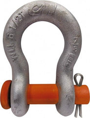 CM - 1/2" Nominal Chain Size, 2 Ton Carbon Steel Round Anchor Shackle - 23/32" Diam, 5/8" Pin Diam, 13/16" Wide Inside Jaw, 1-5/32" Inside Width - Industrial Tool & Supply
