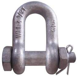 CM - 1/4" Nominal Chain Size, 0.5 Ton Carbon Steel Bolt Chain Shackle - 13/32" Diam, 9/32" Pin Diam, 15/32" Wide Inside Jaw, 15/32" Inside Width - Industrial Tool & Supply