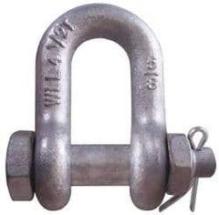 CM - 3/8" Nominal Chain Size, 1 Ton Carbon Steel Bolt Chain Shackle - 17/32" Diam, 7/16" Pin Diam, 21/32" Wide Inside Jaw, 21/32" Inside Width - Industrial Tool & Supply