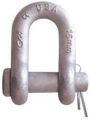 CM - 5/8" Nominal Chain Size, 4.5 Ton Carbon Steel Round Chain Shackle - 27/32" Diam, 3/4" Pin Diam, 1-1/16" Wide Inside Jaw, 1-1/16" Inside Width - Industrial Tool & Supply