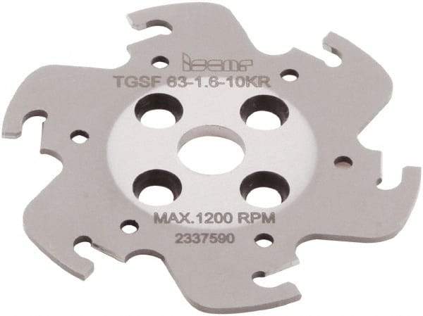 Iscar - Arbor Hole Connection, 1/16" Cutting Width, 0.591" Depth of Cut, 63mm Cutter Diam, 0.3937" Hole Diam, 6 Tooth Indexable Slotting Cutter - TGSF Toolholder, TAG N-A, TAG N-C/W/M, TAG N-J/JS/JT, TAG N-LF, TAG N-MF, TAG N-UT Insert - Industrial Tool & Supply