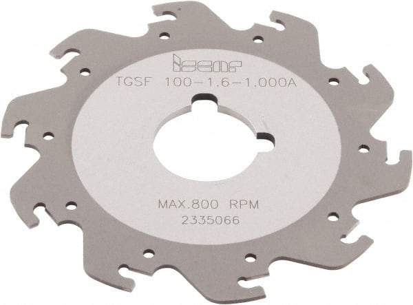 Iscar - Arbor Hole Connection, 1/16" Cutting Width, 1.181" Depth of Cut, 3-15/16" Cutter Diam, 1" Hole Diam, 10 Tooth Indexable Slotting Cutter - TGSF Toolholder, TAG N-A, TAG N-C/W/M, TAG N-J/JS/JT, TAG N-LF, TAG N-MF, TAG N-UT Insert - Industrial Tool & Supply