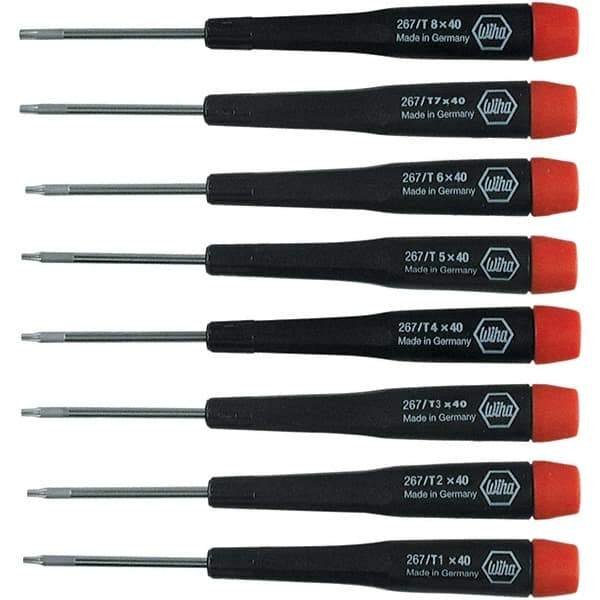 Wiha - 8 Piece Torx Screwdriver Set - Bit Sizes: Torx T1, T2, T3, T4, T5, T6, T-7 & T-8 - Industrial Tool & Supply
