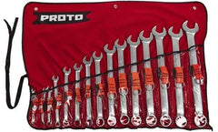Proto - 15 Piece, 7mm to 32mm, 12 Point Tethered Combination Wrench Set - Metric Measurement Standard, Satin Chrome Finish, Comes in Nylon Roll - Industrial Tool & Supply
