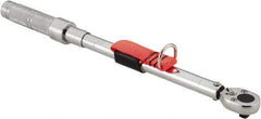 Proto - 3/8" Drive Micrometer Ratchet Head Tethered Torque Wrench - 20 Ft/Lb to 100 Ft/Lb Torque, 17" OAL, 1/2 Ft/Lb Graduation, Pear Head - Industrial Tool & Supply