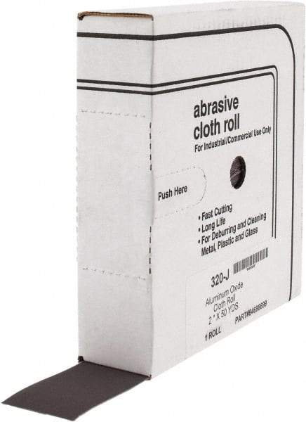 Tru-Maxx - 2" x 50 Yd 320 Grit Aluminum Oxide Cloth Roll - Extra Fine Grade, J Weighted Backing - Industrial Tool & Supply