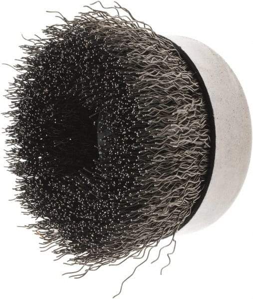 Weiler - 4" Diam, 5/8-11 Threaded Arbor, Steel Fill Cup Brush - 0.02 Wire Diam, 1-3/8" Trim Length, 9,000 Max RPM - Industrial Tool & Supply