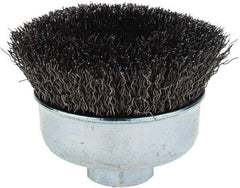 Weiler - 3" Diam, 5/8-11 Threaded Arbor, Steel Fill Cup Brush - 0.014 Wire Diam, 7/8" Trim Length, 14,000 Max RPM - Industrial Tool & Supply