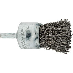 Weiler - 1" Brush Diam, Crimped, End Brush - 1/4" Diam Shank, 20,000 Max RPM - Industrial Tool & Supply