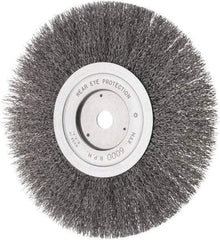 Weiler - 8" OD, 5/8" Arbor Hole, Crimped Steel Wheel Brush - 3/4" Face Width, 1-1/2" Trim Length, 0.014" Filament Diam, 4,500 RPM - Industrial Tool & Supply