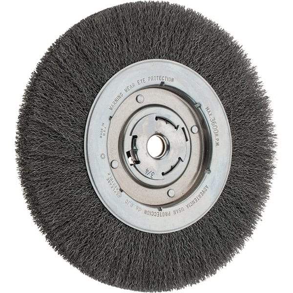 Weiler - 10" OD, 3/4" Arbor Hole, Crimped Steel Wheel Brush - 1-1/8" Face Width, 1-7/8" Trim Length, 0.014" Filament Diam, 3,600 RPM - Industrial Tool & Supply