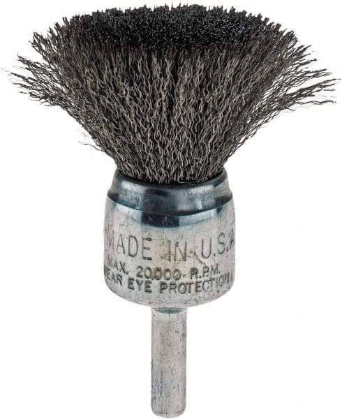 Weiler - 3/4" Brush Diam, Crimped, End Brush - 1/4" Diam Shank, 22,000 Max RPM - Industrial Tool & Supply