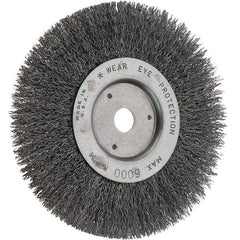 Weiler - 6" OD, 5/8" Arbor Hole, Crimped Steel Wheel Brush - 3/4" Face Width, 1-1/8" Trim Length, 0.014" Filament Diam, 6,000 RPM - Industrial Tool & Supply