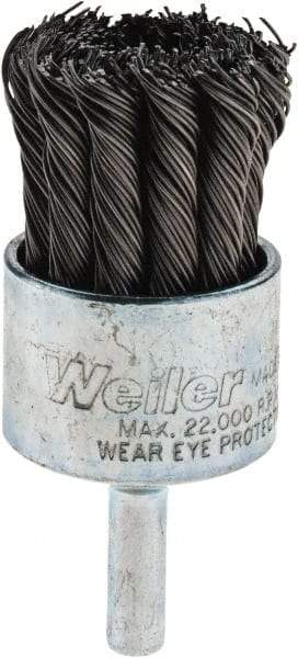 Weiler - 1-1/8" Brush Diam, Knotted, End Brush - 1/4" Diam Shank, 22,000 Max RPM - Industrial Tool & Supply