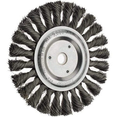Weiler - 6" OD, 5/8" Arbor Hole, Knotted Steel Wheel Brush - 1/2" Face Width, 1-1/2" Trim Length, 0.014" Filament Diam, 9,000 RPM - Industrial Tool & Supply