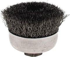 Weiler - 2-3/4" Diam, 5/8-11 Threaded Arbor, Steel Fill Cup Brush - 0.014 Wire Diam, 1" Trim Length, 14,000 Max RPM - Industrial Tool & Supply
