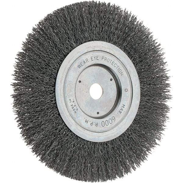 Weiler - 7" OD, 5/8" Arbor Hole, Crimped Steel Wheel Brush - 1" Face Width, 2" Trim Length, 0.014" Filament Diam, 6,000 RPM - Industrial Tool & Supply