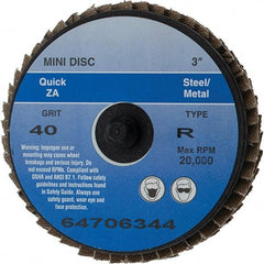 Value Collection - 40 Grit, 3" Disc Diam, Type 27 Zirconia Alumina Flap Disc - Quick Change Type R Attaching System, Coated - Industrial Tool & Supply
