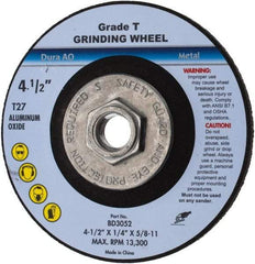 Value Collection - 24 Grit, 4-1/2" Wheel Diam, 1/4" Wheel Thickness, Type 27 Depressed Center Wheel - Aluminum Oxide, U Hardness, 13,300 Max RPM - Industrial Tool & Supply