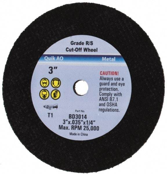 Value Collection - 3" Aluminum Oxide Cutoff Wheel - 0.035" Thick, 1/4" Arbor, 25,450 Max RPM - Industrial Tool & Supply