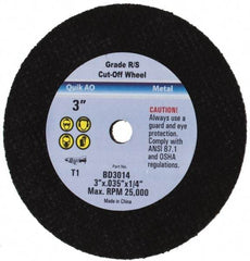 Value Collection - 3" Aluminum Oxide Cutoff Wheel - 0.035" Thick, 1/4" Arbor, 25,450 Max RPM - Industrial Tool & Supply