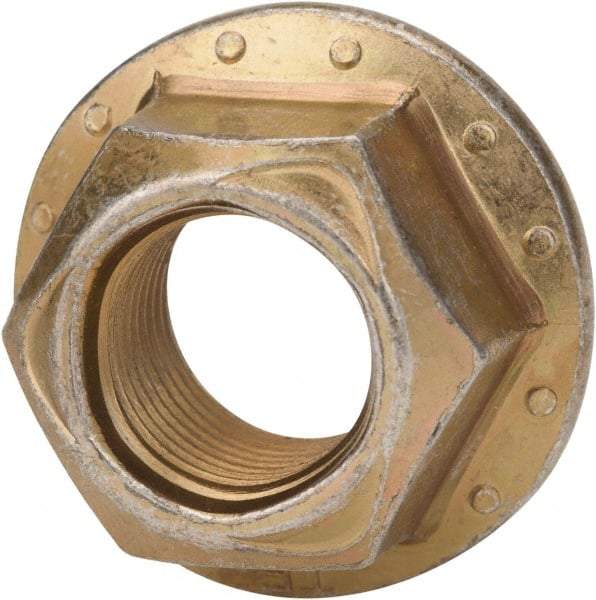Made in USA - 3/8-24 Grade 8 Steel Hex Flange Lock Nut - Zinc Yellow Dichromate Finish - Industrial Tool & Supply