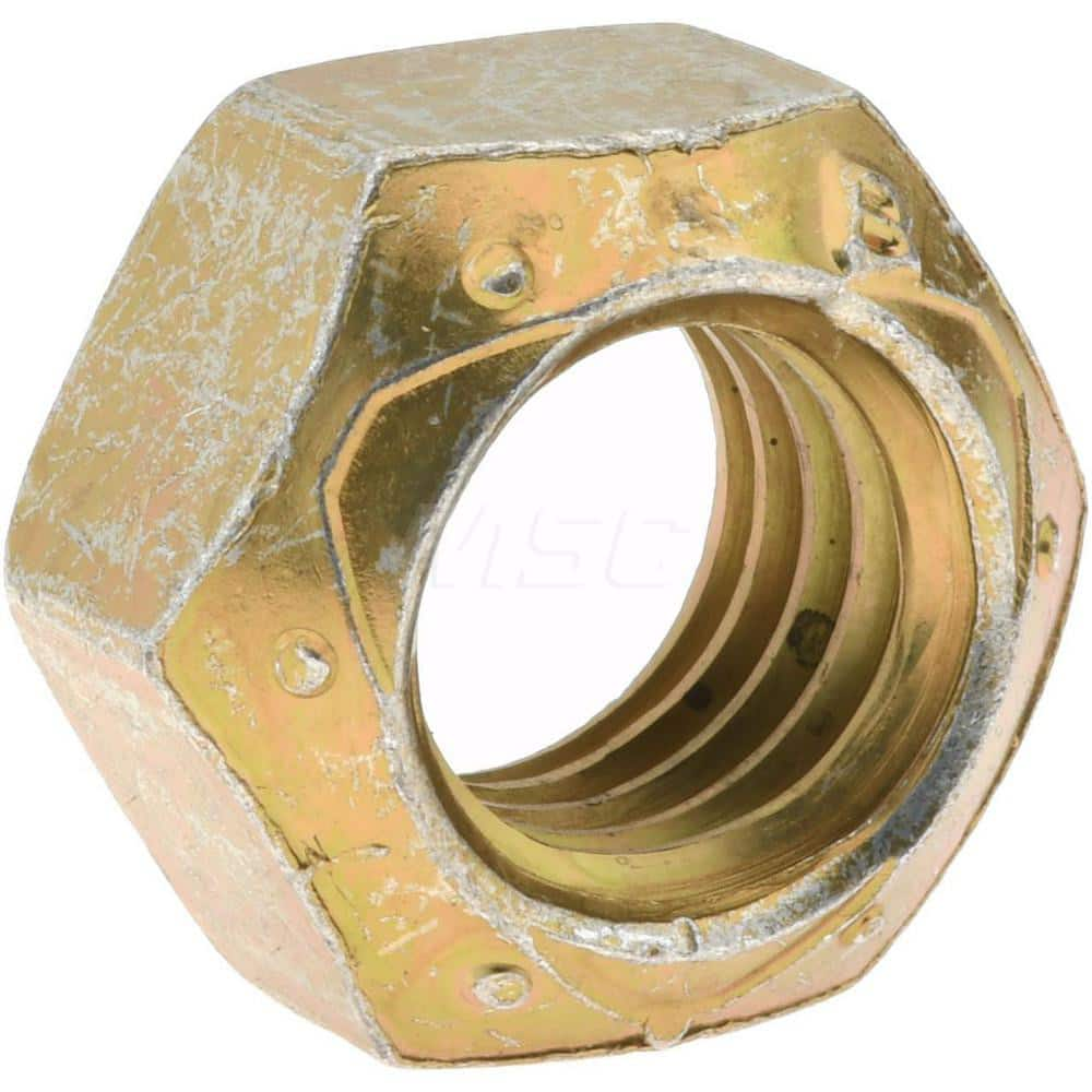 Hex Lock Nut: 5/8-11, Grade 9 Steel, Cadmium-Plated with Wax 0.542″ High, 15/16″ Width Across Flats, Right Hand Thread