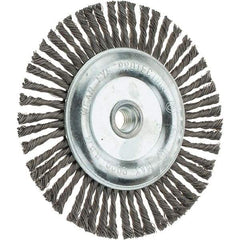 Weiler - 6-1/2" OD, 5/8-11 Arbor Hole, Stringer Bead Steel Wheel Brush - 3/16" Face Width, 1-1/8" Trim Length, 0.02" Filament Diam, 9,000 RPM - Industrial Tool & Supply
