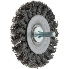 Weiler - 3" OD, 1/4" Shank Diam, Knotted Steel Wheel Brush - 3/8" Face Width, 5/8" Trim Length, 0.014" Filament Diam, 25,000 RPM - Industrial Tool & Supply