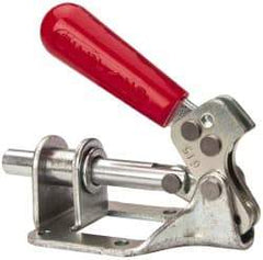 De-Sta-Co - 300 Lb Load Capacity, Flanged Base, Carbon Steel, Standard Straight Line Action Clamp - 4 Mounting Holes, 0.22" Mounting Hole Diam, 0.44" Plunger Diam, Straight Handle - Industrial Tool & Supply