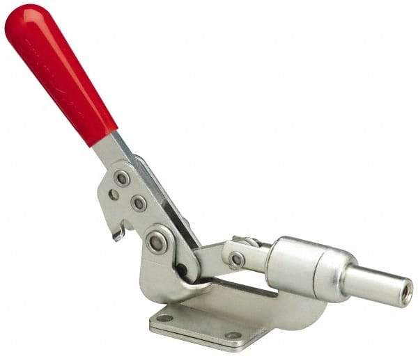 De-Sta-Co - 600 Lb Load Capacity, Flanged Base, Carbon Steel, Standard Straight Line Action Clamp - 4 Mounting Holes, 0.38" Mounting Hole Diam, 0.62" Plunger Diam, Straight Handle - Industrial Tool & Supply