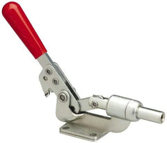 De-Sta-Co - 600 Lb Load Capacity, Flanged Base, Carbon Steel, Standard Straight Line Action Clamp - 4 Mounting Holes, 0.38" Mounting Hole Diam, 0.62" Plunger Diam, Straight Handle - Industrial Tool & Supply
