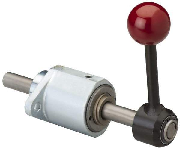 De-Sta-Co - 3,000 N Capacity, M6 Plunger, 12mm Plunger Diam, Flange Mt, One Hand, Hand Lever Actuation, Variable Stroke Straight Line Action Clamp - 45mm Max Rapid Stroke, 3mm Max Clamping Stroke, 6.5mm Mt Hole Diam, 68mm Overall Height, 153mm OAL - Industrial Tool & Supply