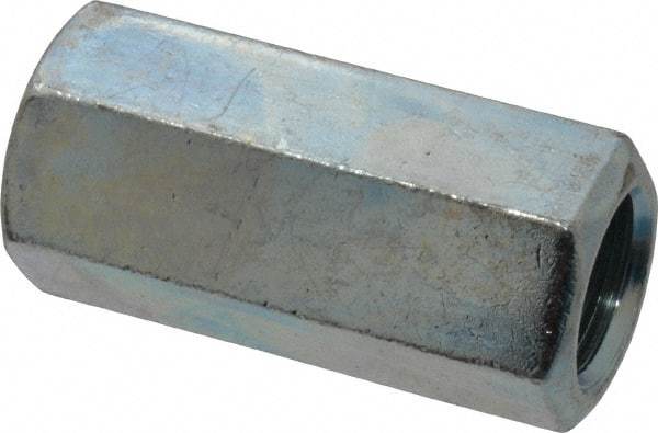 Value Collection - 3/4-10 UNC, 2-1/4" OAL Steel Standard Coupling Nut - Zinc-Plated Finish, 1" Width Across Flats - Industrial Tool & Supply