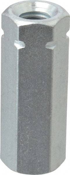 Made in USA - 3/8-16 UNC, 1-3/4" OAL Steel Standard Coupling Nut - Zinc-Plated Finish, 5/8" Width Across Flats - Industrial Tool & Supply