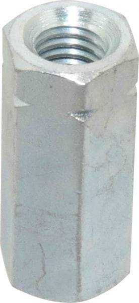 Made in USA - 1/2-13 UNC, 1-3/4" OAL Steel Standard Coupling Nut - Zinc-Plated Finish, 3/4" Width Across Flats - Industrial Tool & Supply