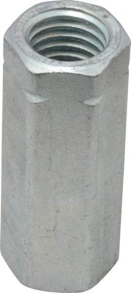 Made in USA - 5/8-11 UNC, 2-1/8" OAL Steel Standard Coupling Nut - Zinc-Plated Finish, 13/16" Width Across Flats - Industrial Tool & Supply