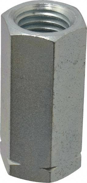 Made in USA - 3/4-10 UNC, 2-1/4" OAL Steel Standard Coupling Nut - Zinc-Plated Finish, 1" Width Across Flats - Industrial Tool & Supply