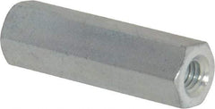 Made in USA - M6x1.00 Metric Coarse, 1-1/2" OAL Steel Standard Coupling Nut - Zinc-Plated Finish, 7/16" Width Across Flats - Industrial Tool & Supply