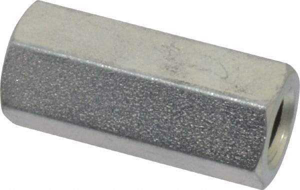 Made in USA - M10x1.50 Metric Coarse, 1-1/2" OAL Steel Standard Coupling Nut - Zinc-Plated Finish, 5/8" Width Across Flats - Industrial Tool & Supply
