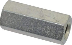 Made in USA - M10x1.50 Metric Coarse, 1-1/2" OAL Steel Standard Coupling Nut - Zinc-Plated Finish, 5/8" Width Across Flats - Industrial Tool & Supply
