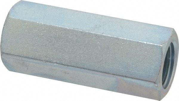 Made in USA - 5/8-11 UNC, 2-1/8" OAL Steel Standard Coupling Nut - Zinc-Plated Finish, 13/16" Width Across Flats - Industrial Tool & Supply